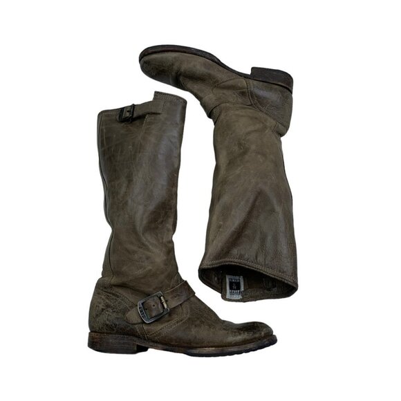 Frye Veronica Slouch Tall Boots Buckle Brown Distressed Boots Women's Size 8.5 - Picture 2 of 12